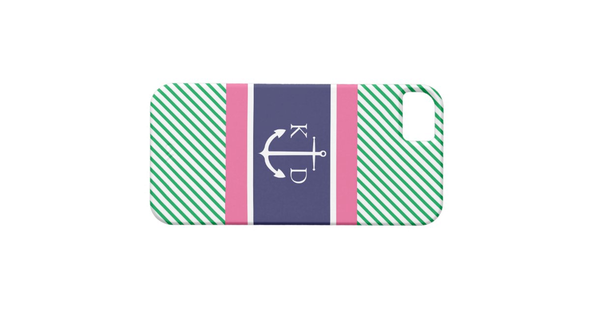 Anchor & Nautical Stripes & Navy Pink Kelly Green iPhone SE/5/5s Case ...