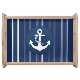 Anchor Nautical Symbol Classic White Navy Blue Serving Tray