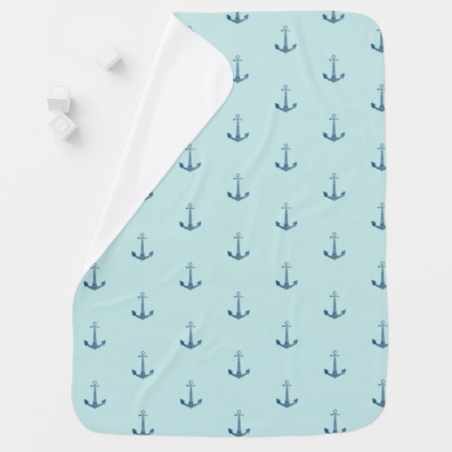 Anchor Nautical Teal Beach Baby Blanket (In Situ)