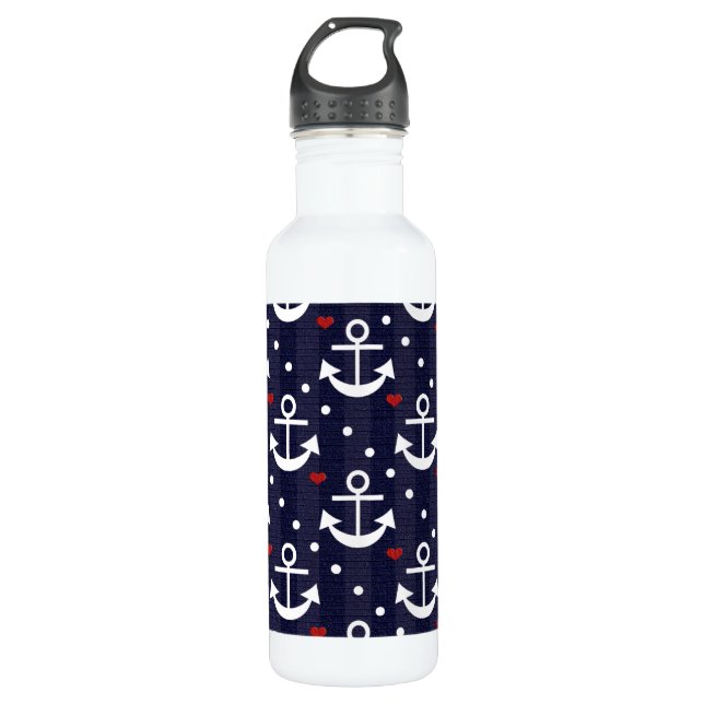 Anchor Nautical Themed BPA Free Stainless Steel Water Bottle (Front)