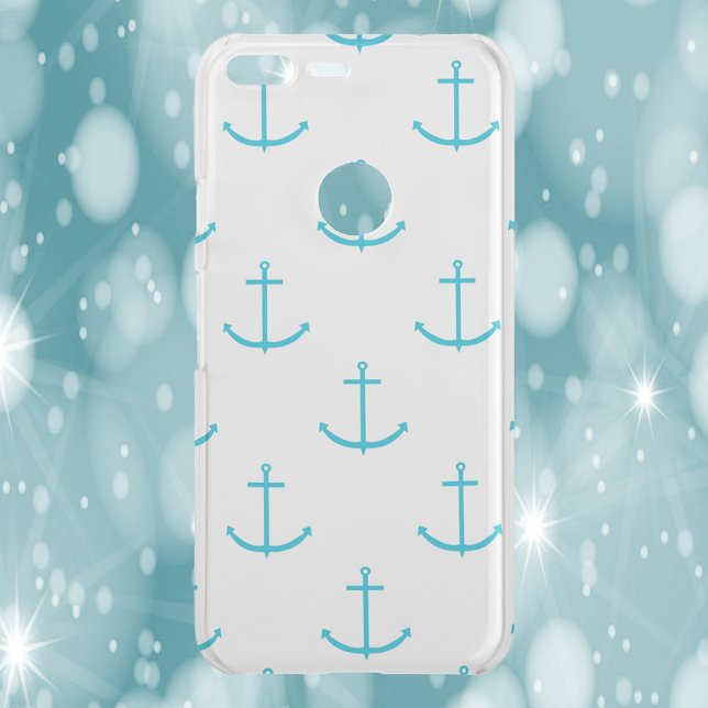 Anchor Nautical Turquoise Pattern Uncommon Google Pixel XL Case (A cell phone with a turquoise anchor pattern)