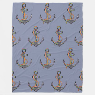 ANCHOR Nautical Watercolor grungy design 1 Fleece Blanket