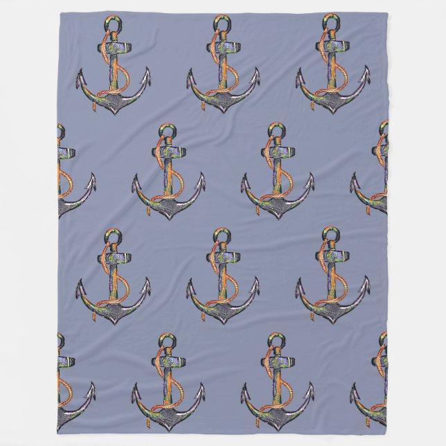 ANCHOR Nautical Watercolor grungy design 1 Fleece Blanket (Front)