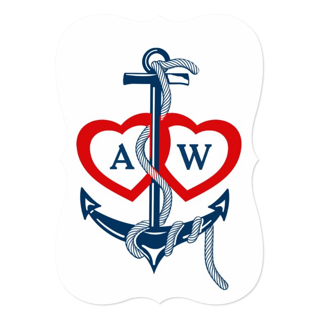Anchor Nautical Wedding Invitations Blue Red