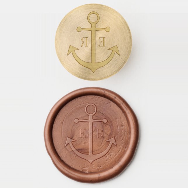 Anchor Nautical Wedding Monogram Wax Seal Stamp (Stamped)