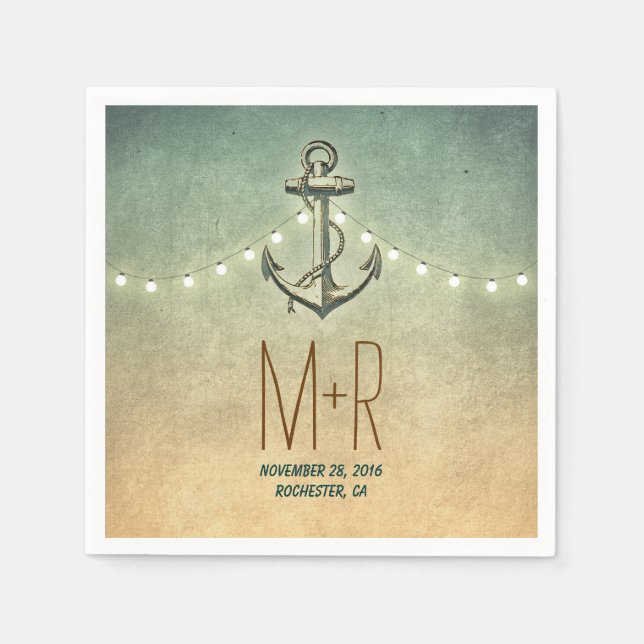 anchor nautical wedding paper napkins (Front)
