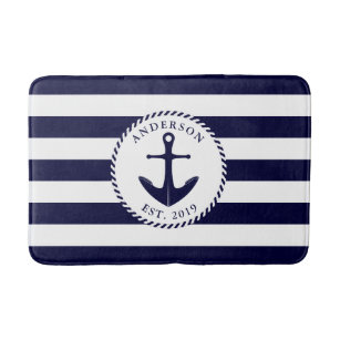 Bathroom Mat Nautical White Navy Blue Anchors And Wheels Doormat Flannel  Carpet Balcony Rug Home Decor