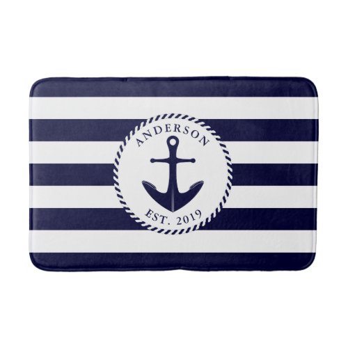 Anchor Navy and White Nautical Bath Mat