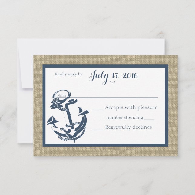 Anchor Navy Blue and Burlap Response Card (Front)
