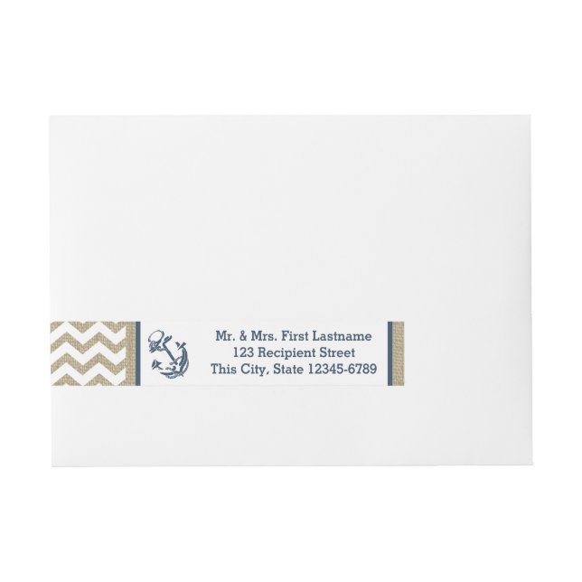 Anchor Navy Blue and Burlap Zigzag Wrap Around Address Label (Front)
