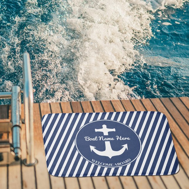 Anchor Navy Blue Bath Mat Boat Welcome Stripes (Creator Uploaded)
