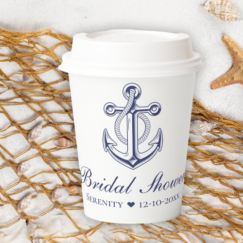 Anchor Navy Blue Elegant Nautical Bridal Shower  Paper Cups