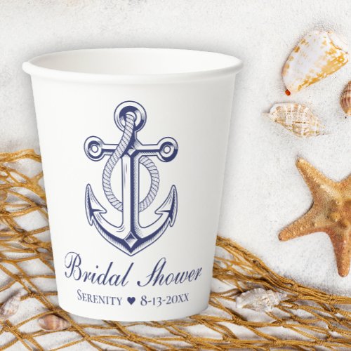Anchor Navy Blue Elegant Nautical Bridal Shower Paper Cups