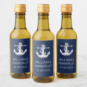 Anchor Navy Blue Nautical Elegant Wedding  Wine Label