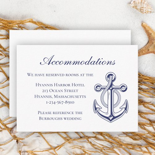 Anchor Navy Blue Nautical Wedding Accommodation Enclosure Card