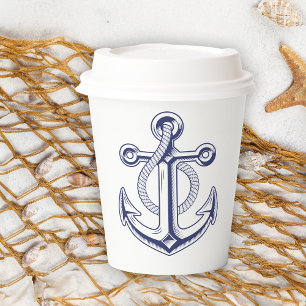 Anchor Navy Blue Nautical Wedding Beach Party Paper Cups