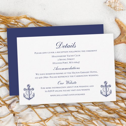Anchor Navy Blue Nautical Wedding Details Enclosure Card