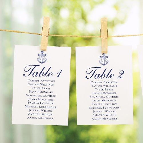 Anchor Navy Blue Nautical Wedding Seating Chart