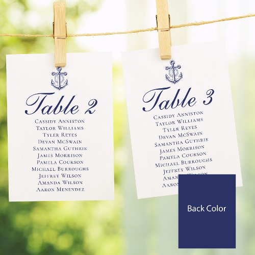 Anchor Navy Blue Nautical Wedding Seating Chart