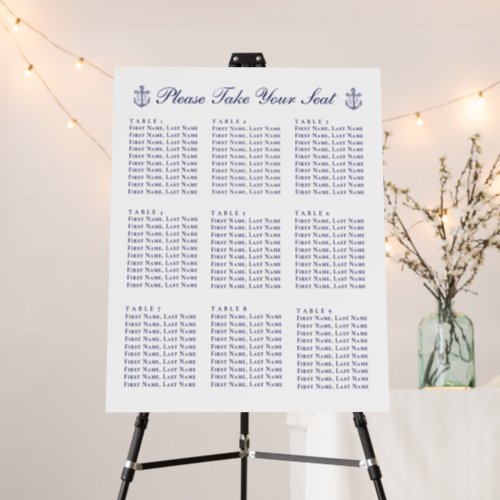 Anchor Navy Blue Nautical Wedding Seating Chart  Foam Board