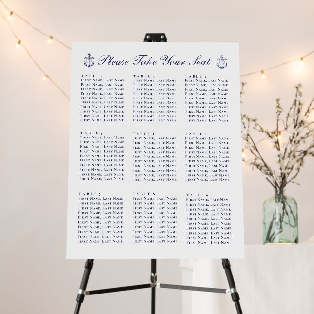 Anchor Navy Blue Nautical Wedding Seating Chart  Foam Board (In Situ (Stand))