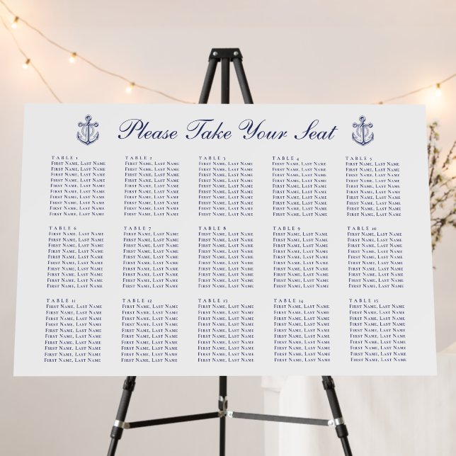 Anchor Navy Blue Nautical Wedding Seating Chart  Foam Board (In Situ (Stand))