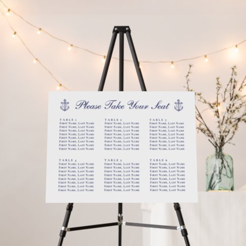 Anchor Navy Blue Nautical Wedding Seating Chart  Foam Board