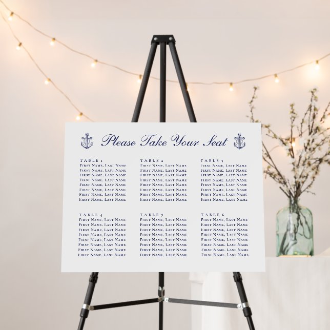 Anchor Navy Blue Nautical Wedding Seating Chart  Foam Board (In Situ (Stand))