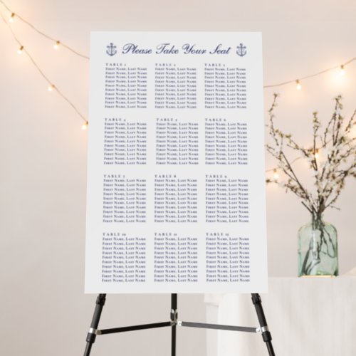 Anchor Navy Blue Nautical Wedding Seating Chart  Foam Board