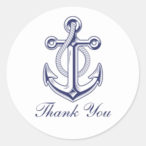 Anchor Navy Blue Nautical Wedding Thank You Classic Round Sticker