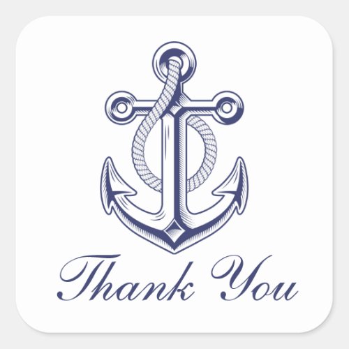 Anchor Navy Blue Nautical Wedding Thank You Square Sticker