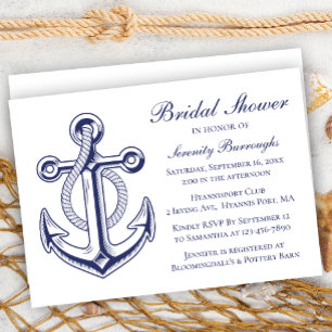 Anchor Navy Blue Sailor Nautical Bridal Shower Invitation