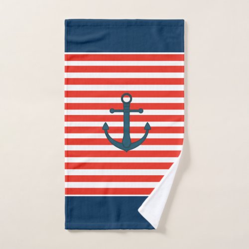 ANCHOR NAVY BLUE SEA SHIP ANCHOR WITH RED STRIPES HAND TOWEL 