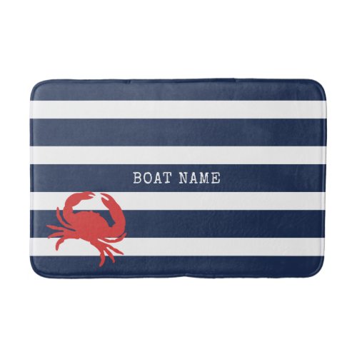 Anchor Navy Blue Stripes Red Crab Boat Name Bath Mat