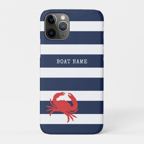 Anchor Navy Blue Stripes Red Crab Boat Name Beach iPhone 11 Pro Case