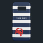 Anchor Navy Blue Stripes Red Crab Boat Name Case-Mate Samsung Galaxy S8 Case<br><div class="desc">Makes a perfect gift featuring nautical navy blue and white stripes with red crab and your boat name phone case.</div>