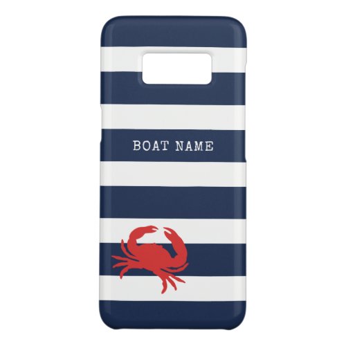 Anchor Navy Blue Stripes Red Crab Boat Name Case_Mate Samsung Galaxy S8 Case