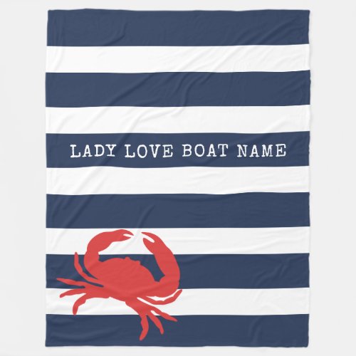 Anchor Navy Blue Stripes Red Crab Boat Name Fleece Blanket