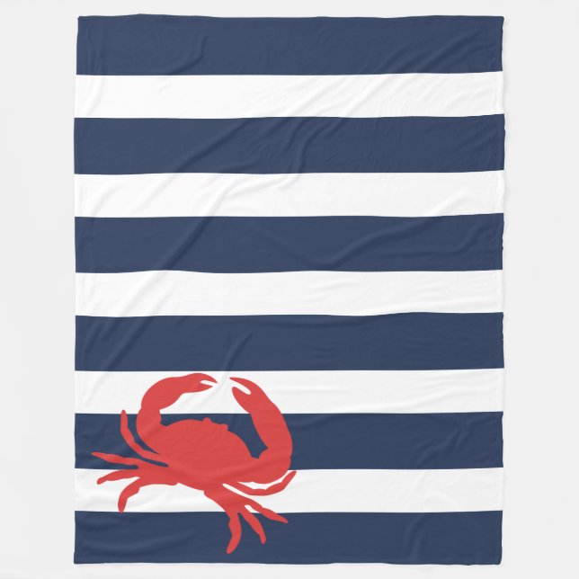 Anchor Navy Blue Stripes Red Crab Fleece Blanket (Front)