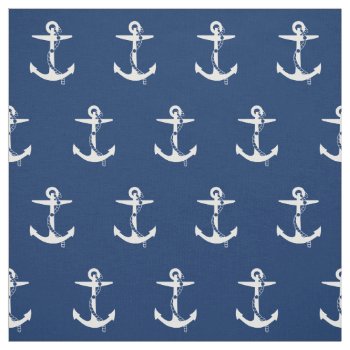 Anchor Navy Blue White | Marine Fabric by BestPatterns4u at Zazzle