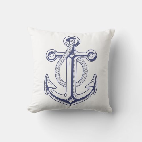 Anchor Navy Blue White Nautical Beach House Sailor Outdoor Pillow