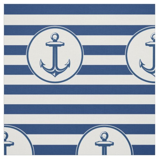 Anchor Navy Blue White Stripes Fabric