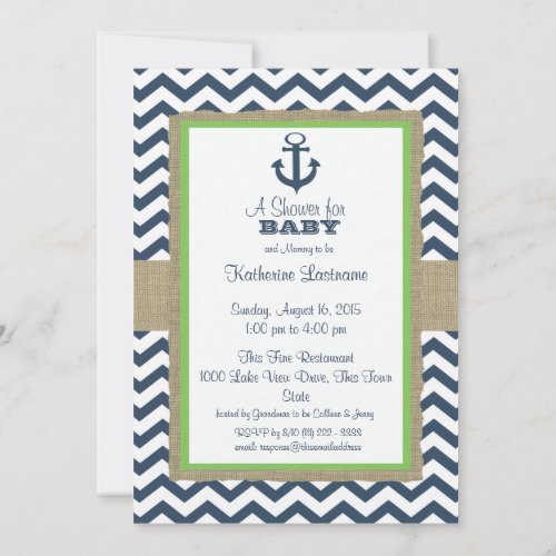 Anchor Navy Blue ZigZag Baby Shower Personalized Announcements