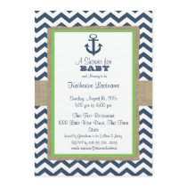 Anchor Navy Blue ZigZag Baby Shower Invitation