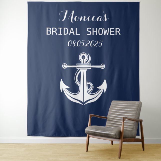 Anchor Navy Bridal Shower Backdrop banner (In Situ)