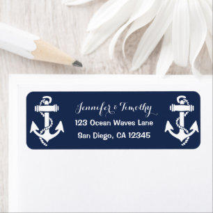 Anchor Navy Nautical Beach Elegant Wedding Label