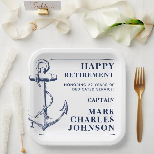 Anchor Navy Retirement Nautical Paper Plates