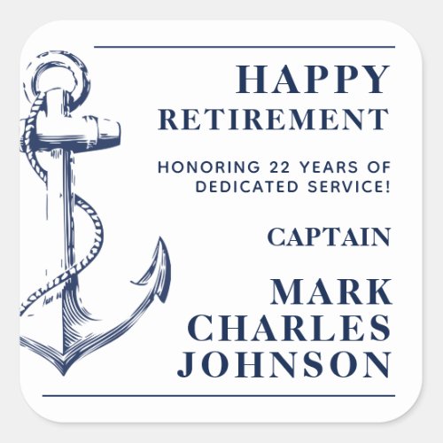 Anchor Navy Retirement Nautical Square Sticker