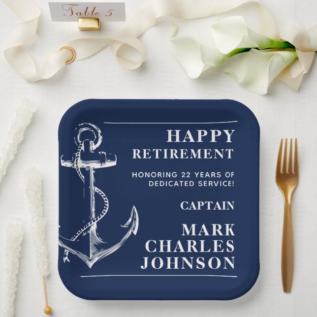 Anchor Navy Retirement Paper Plates (Wedding)