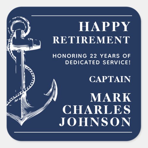 Anchor Navy Retirement Square Sticker